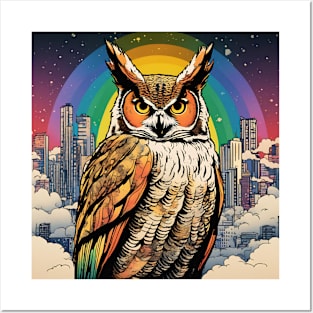 Just a Magical Great Horned Owl in the Sky Posters and Art